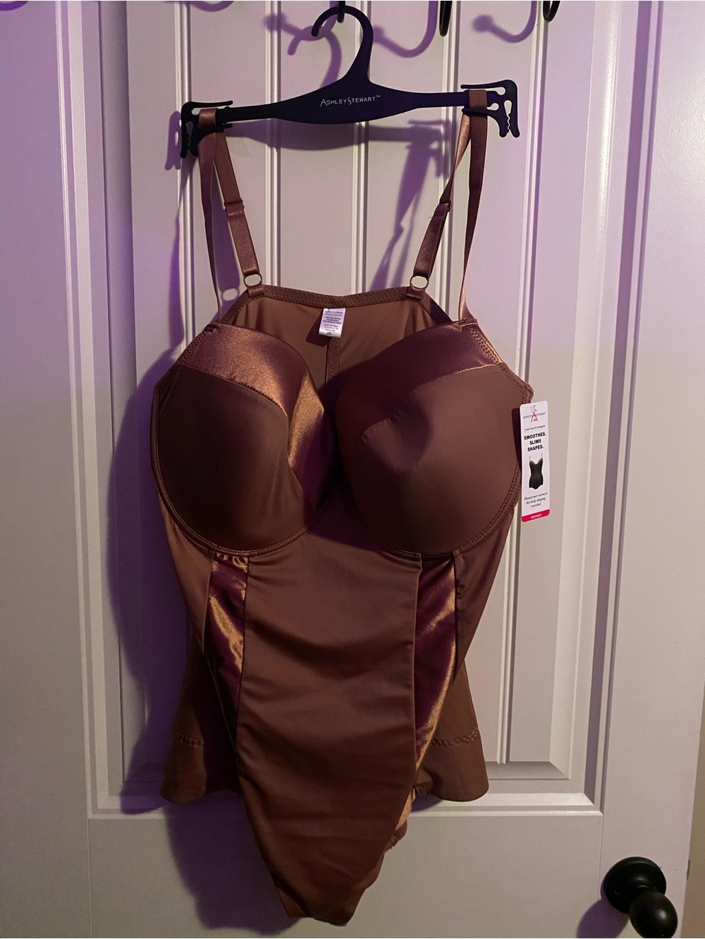 Ashley Stewart Brown Satin-Panel Shaping Bodysuit